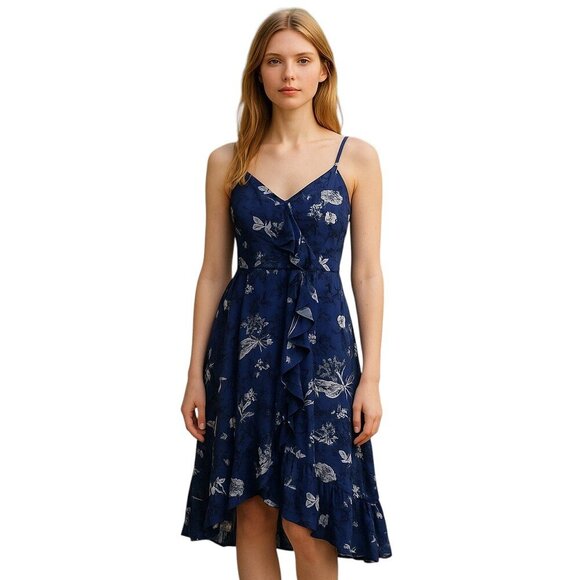 Parker Floral Navy Paradise Ruffled Midi Dress XS NWT - Picture 1 of 9